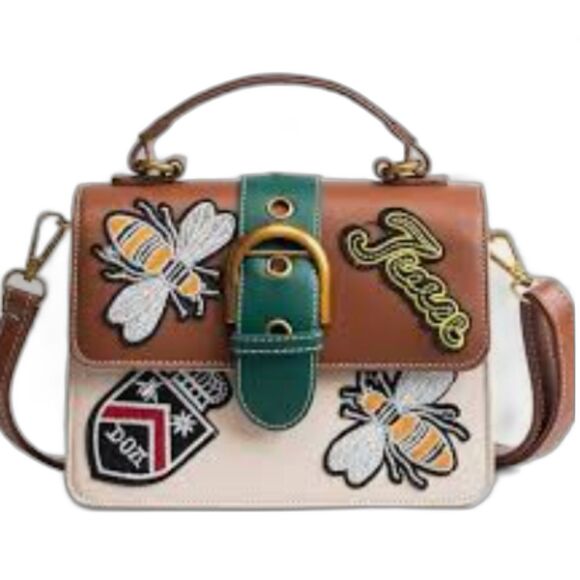 Patch Crossbody Handbag Bee Crest Trendy Retro Adjustable Strap Embroidered‎ - Picture 1 of 16